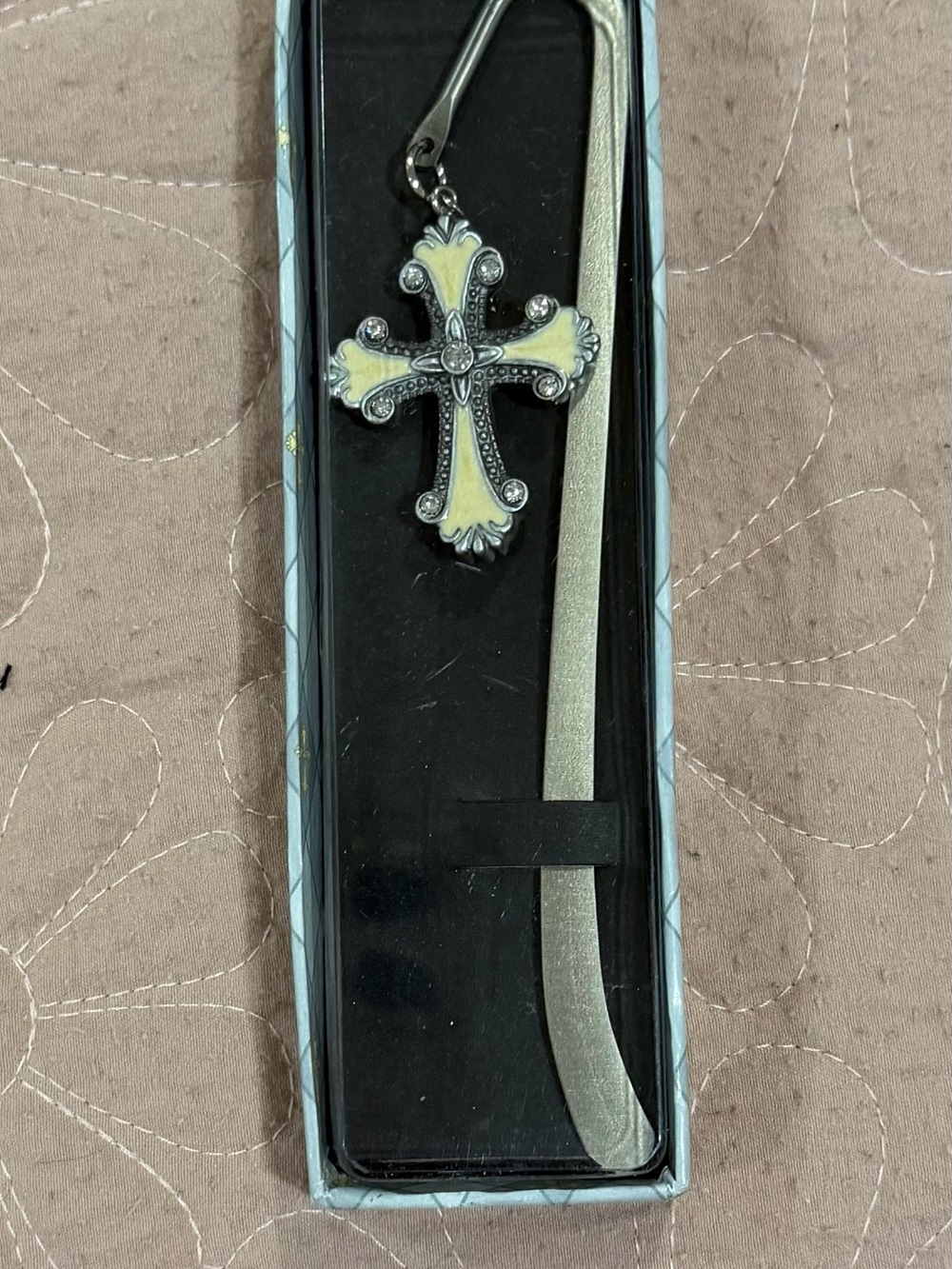 Cross Bookmark Pendant in Cream and Silver - Women Accessories